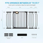 Gate for Baby Indoor 29-57'' Wide, Adjustable Safety Gate for Stairs No Drilling Baby Gate with Door Pet Pressure Mount Gate for Kids Dogs Extension Kit Stairway Doorway Black (30.5'' Tall)