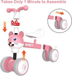 YGJT Baby Balance Bike for 1 + Year Old Boy and Girl, Indoor Outdoor Non-Pedal Baby Walker Toys for 10-36 Months Toddlers, Silent Wheels, 1st Birthday Gift, Kids First Bike Pink Mouse