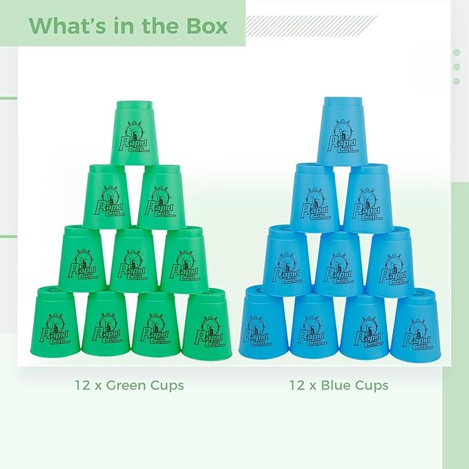 yeesport Sport Stacking Cups, 24pcs Sports Stacking Cups Sport Training Game for Challenge Competition Travel Party Gift for Kids and Adults (Blue+Green)