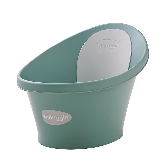 Shnuggle Newborn Baby Bath | Built in Support Bump and Soft Backrest | Suitable from Newborn | Bath Seat Support Includes Plug | Eucalyptus Green