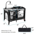 Kinder King 4 in 1 Portable Baby Playard, Foldable Baby Bedside Crib w/Bassinet, Infant Pack and Play Playard Toddler Large Playpen, Newborn Changing Table, Storage Basket, Grey