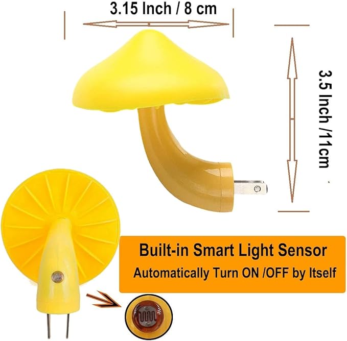 AUSAYE 5 Pack Sensor LED Night Lights Plug in Lamp Mushroom Light for Adults Kids NightLight Bedroom,Bathroom,Toilet,Hallway,Stairs,Kitchen,Basement Warm Yellow