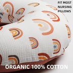 2 Pack Muslin Nursing Pillow Cover 100% Cotton Boho Neutral Stretchy Removable Baby Nursing Covers for Breastfeeding Pillows Soft Breathable Pillow Slipcover for Newborn Baby Boy or Girl (Boho)