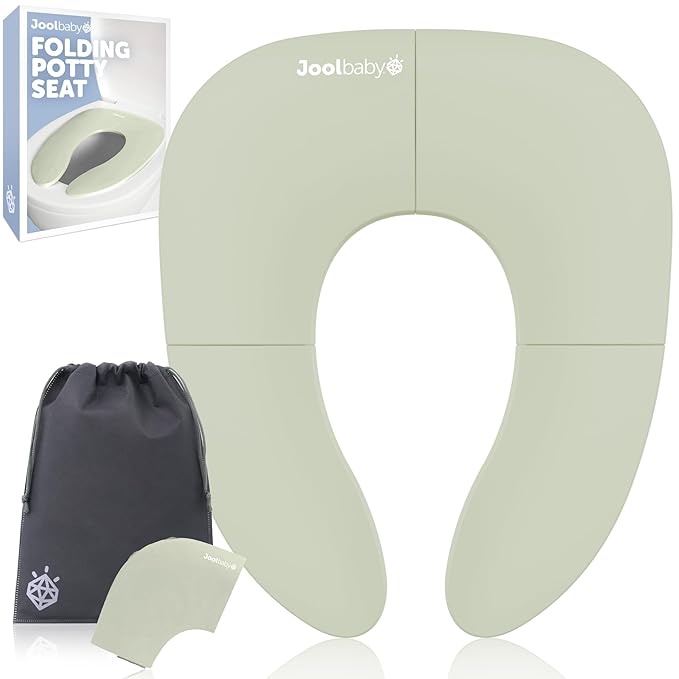 Jool Baby Folding Travel Potty Training Seat for Toddlers, Fits Round & Oval Toilets, Non-Slip Suction Cups, Includes Free Travel Bag (Sage)