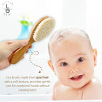 Premium Baby Hair Brush Set – Natural Goat Hair & Bamboo Bristle Brushes, Beechwood Comb, Cotton Pouch – Gentle Scalp Care for Newborns & Toddlers, Gift-Ready & Eco-Friendly