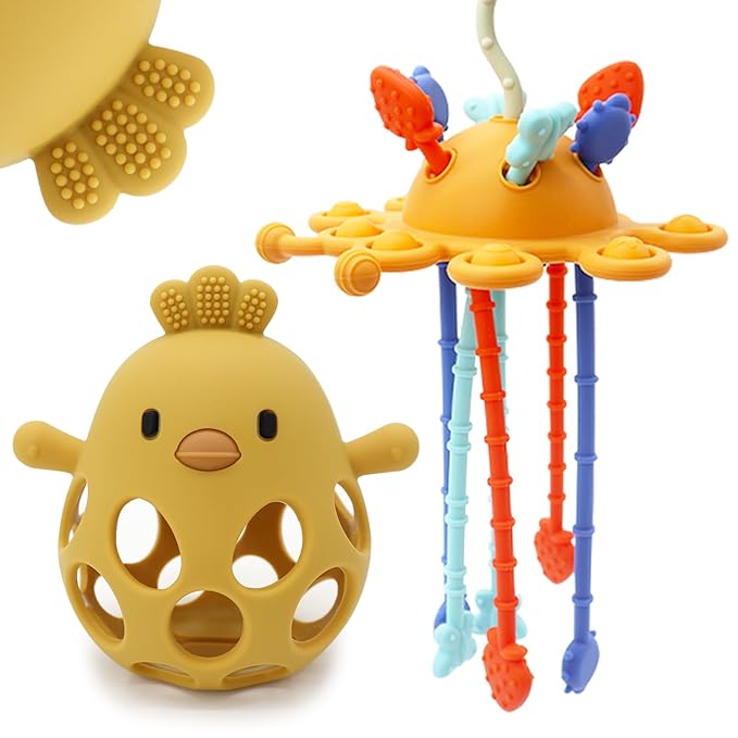 Baby Suction Toys Teething High Chair Toys - Baby Teething Chew Table Toy Silicone Teethers, Food Grade Silicon for 6 12 18 Months (Yellow)