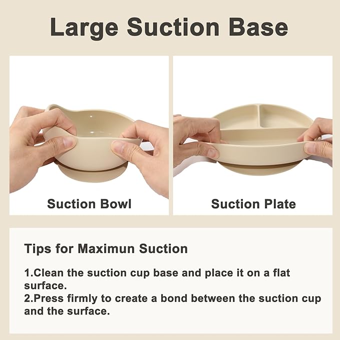 Silicone Baby Feeding Set 14 Pcs,Baby Led Weaning Supplies, Baby Spoons Suction Bowl Divided Plate Bib Cup Finger Brush,First Stage Solid Food Eating Utensils - 6+ Months(Beige)