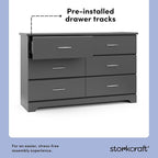Storkcraft Brookside 6-Drawer Dresser (Gray) – GREENGUARD Gold Certified, Gray Dresser for Bedroom, Kids & Nursery Storage Chest, Safety Interlocking Drawers, Pre-Installed Tracks, Kids Chest