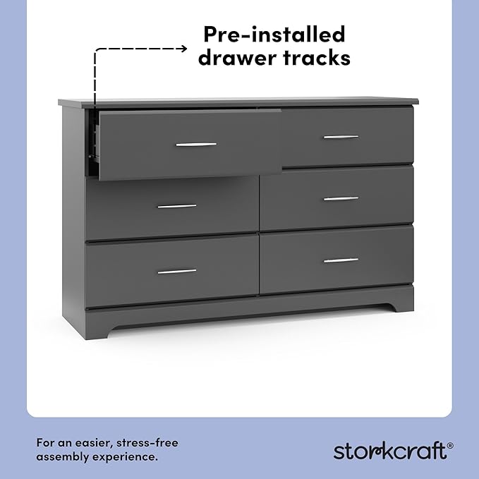 Storkcraft Brookside 6-Drawer Dresser (Gray) – GREENGUARD Gold Certified, Gray Dresser for Bedroom, Kids & Nursery Storage Chest, Safety Interlocking Drawers, Pre-Installed Tracks, Kids Chest