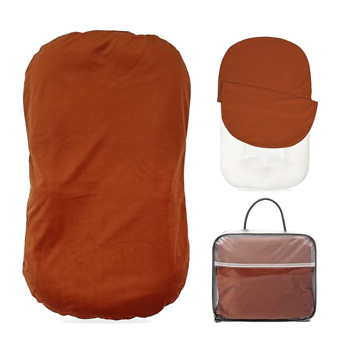 Baby Lounger - Snuggle Cozy Me Infant Lounger for Newborns | Flannel Cover, Breathable Soft, Portable Awake-Time Pad, Essential Baby Gift - Orange