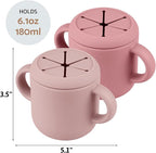 Snack Containers, Silicone Snack Cups for 6-12 Months Toddlers - Pack of 2 Food Grade Silicone Snack Cups with Grip Handle for Baby Led Weaning, Unbreakable (Blush/Mauve)