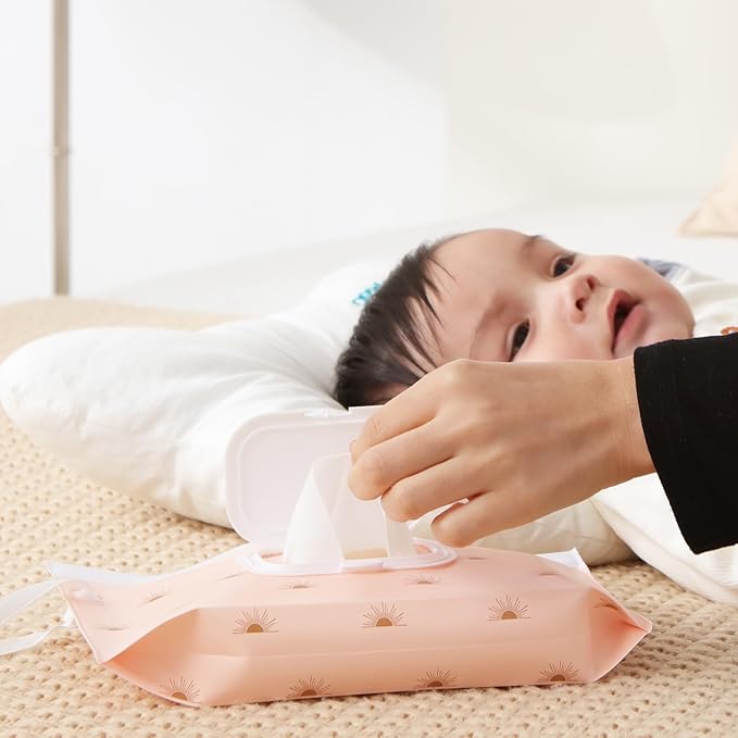 4 Pack Wipes Dispenser, ON The GO, Seposeve Portable Baby Wipe Case, Refillable Baby Wipes Container, Wipe Holder, Keeps Wipes Fresh, Reusable Wet Wipe Pouch for Outdoor Outing, Camping, Hiking.