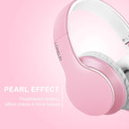 LORELEI X6 Over-Ear Headphones with Microphone, Lightweight Foldable & Portable Stereo Bass Headphones with 1.45M No-Tangle, Wired Headphones for Smartphone Tablet MP3 / 4 (Pearl Pink)