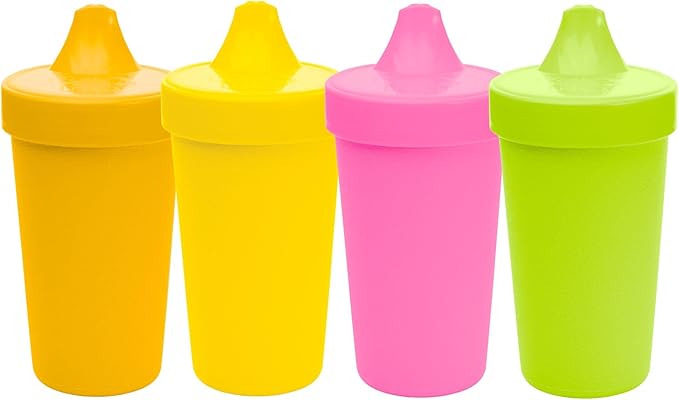 Re-Play Sippy Cups for Toddlers - 10 Oz. Reusable Spill Proof Cups for Kids, Dishwasher/Microwave Safe - Made in USA - Set of 4-3.13" x 6.25" - Citrus