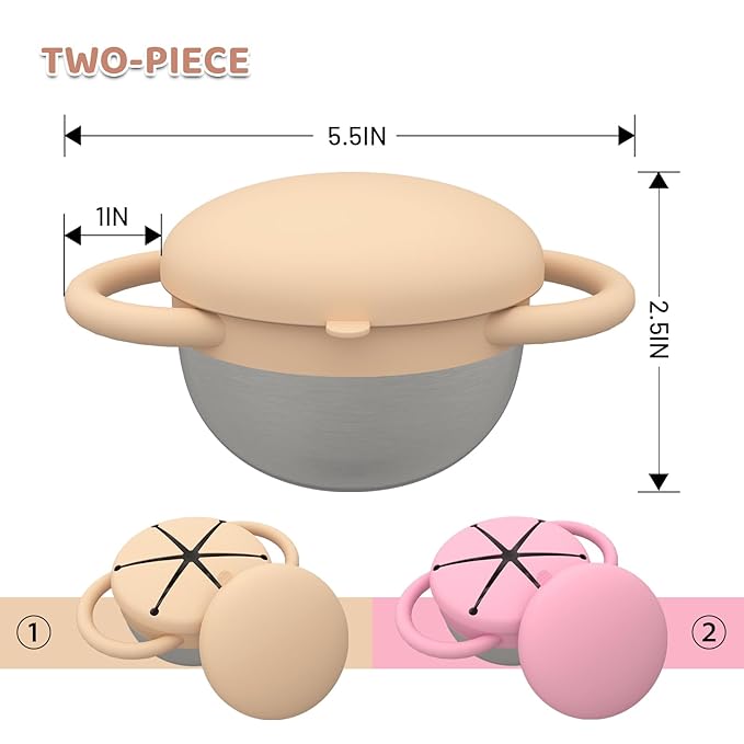 Stainless Steel Snack Containers for Kids, 2 Pack Toddler Snack Containers with Silicone Lids & Handles, Safe and Durable, Snack Cups for Toddlers Spill Proof
