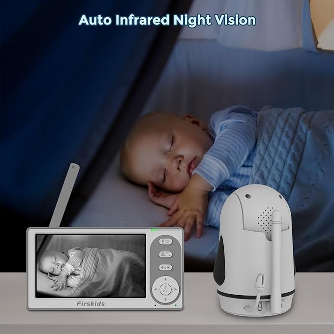 Split-Screen Baby Monitor with 2 Cameras No WiFi, 30H Battery, Pan-Tilt-Zoom, Monitor para bebés with Night Vision, 2-Way Audio, Room Temp Sensor, Lullaby, Plug & Play - Ideal for Travel