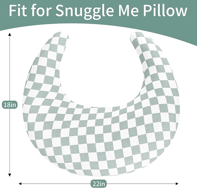 SWESEN Muslin Nursing Pillow Cover, Soft Removable Cover for Breastfeeding Pillows, Pillow Slipcover for Baby Boys and Girls, Comfortable & Breathable, Green Plaid, (Only Cover)