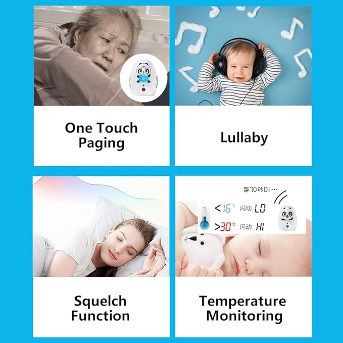 Audio Baby Monitor TimeFlys Twin Mustang Panda,Talk Back Intercom,Long Range up to 1000 ft,Temperature Monitoring and Warning,Lullabies,Rechargeable,Vibration,LCD Display,Night Light