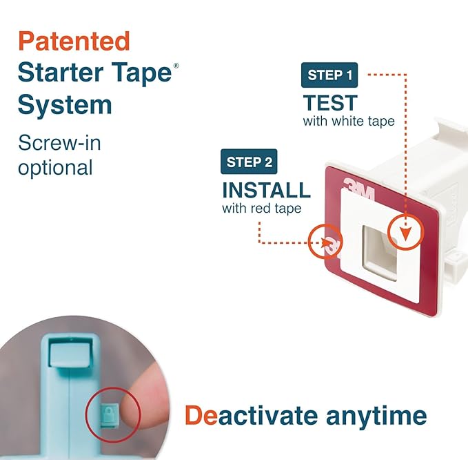 Roving Cove Ergonomic Magnetic Cabinet Baby Locks 4-pk, Child Proof Drawer Cupboard Latches, Adhesive, Easy Install with Starter Tape System, 4 Locks 2 Ring Keys