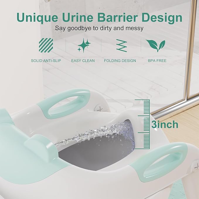 Potty Training Seat with Step Stool Ladder, Upgraded 2-in-1 Toddler Potty Training Toilet Seat with Non-Slip Step Splash Guard Handles and Waterproof Cushion, Toddler Potty Seat for Kids Boys Girls