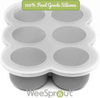 WeeSprout Silicone Freezer Tray with Clip on Lid Perfect Food Storage Container for Homemade Baby Food, Vegetable, Fruit Purees, and Breast Milk (Bright Grey, Six 3 Ounce Sections)
