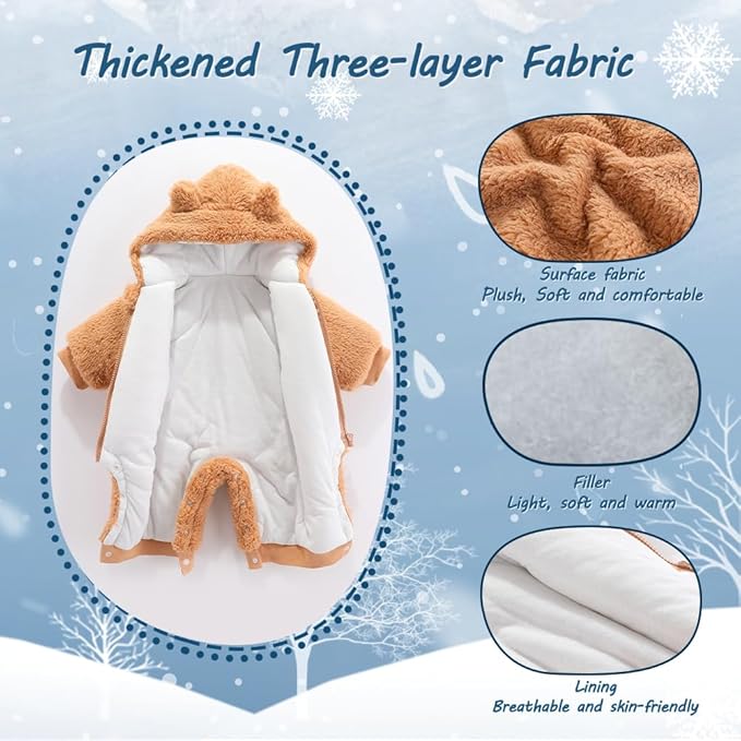 Newborn Baby Bear Outfit Suit Girls Boys Fleece Jumpsuit Romper Hooded Winter Snowsuit Clothes