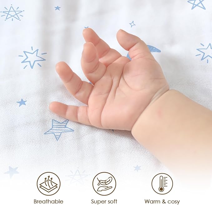Star Moon Baby Blankets for Boys Girls, Soft Nursery Minky Blankets with Muslin and Dotted Fleece Back 30x40 inches, Receiving Bed Quilt for Newborn, Infants, Toddlers