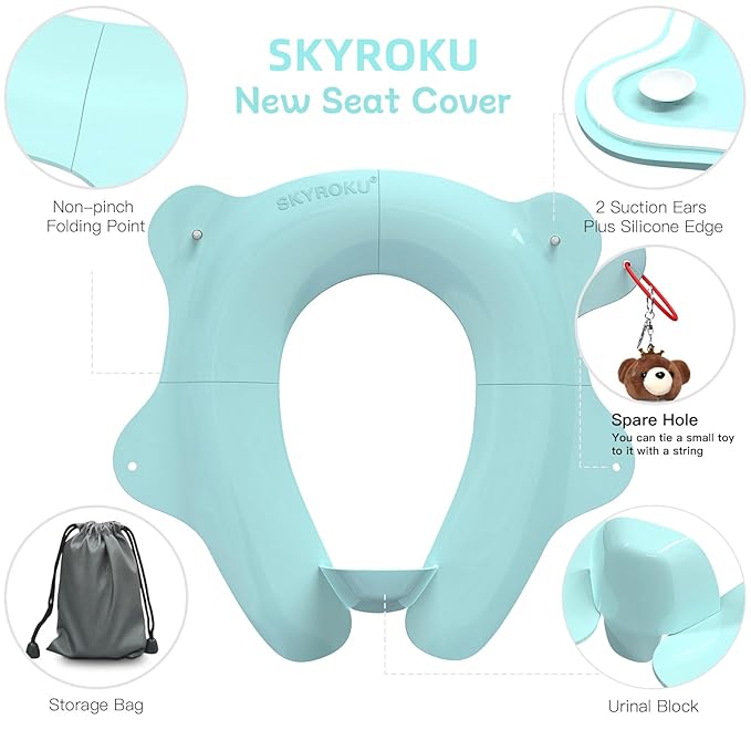 SKYROKU Foldable Kids Toilet Seat – Portable & Anti-Slip Travel Potty Training Seat for Toddlers,Safety material Baby Toilet Seat, Easy Clean & Compact for Home, Daycare, Grandparents House (Ages 2-6)