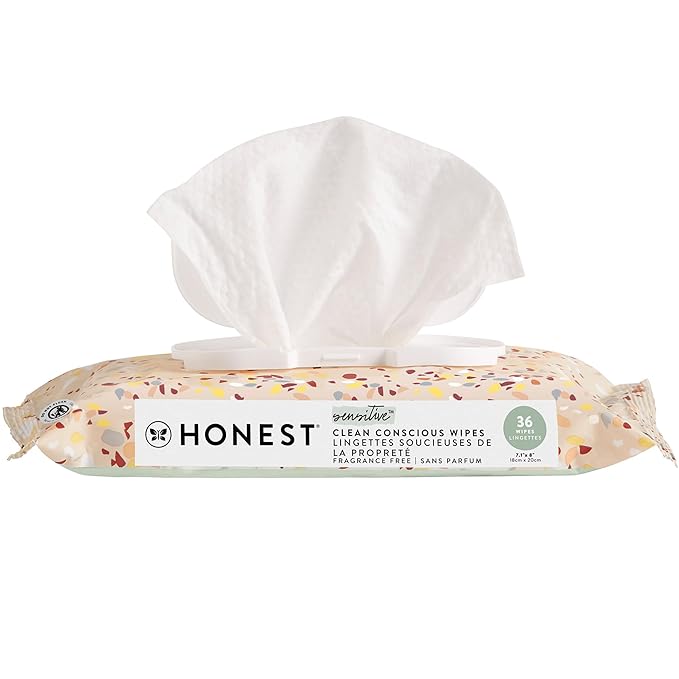 The Honest Company Clean Conscious Multi-Use Wipes | Hypoallergenic + Unscented for Sensitive Skin | Over 99% Water, Compostable, Plant Based, Baby Wipes | Terrazzo, 36 Count