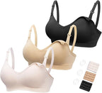 HOFISH Maternity Nursing Bras for Breastfeeding, 3 Pack Pregnancy Deep V Neck Wireless Bra with Extenders & Clips
