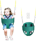 High Back Full Bucket Toddler Swing Seat with 3- Point Adjustable Safety Harness, 66 inch Detachable Chain,Suitable for Babies Aged 6-24 Months，Baby Swing for Swingset (Green)