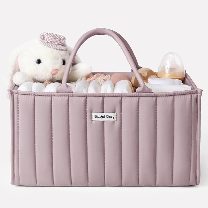 Blissful Diary Baby Diaper Caddy Organizer, Stylish Storage Basket for Newborn Essentials and Diaper Station, Gift for Baby Shower and Registry Must-Have, Mauve Pink