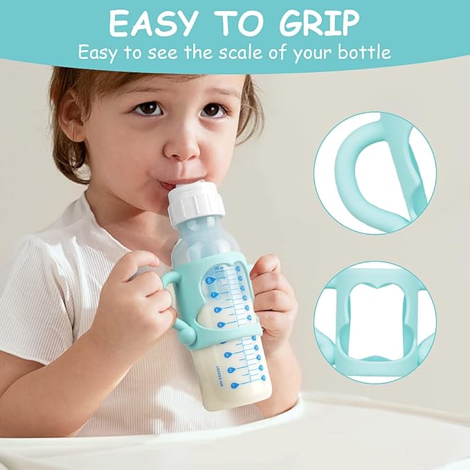 Silicone Baby Bottle Handles, 3PCS Bottle Handles, Baby Bottle Handles has Easy Grip Handles, Bottle Handles for 2.25" Diameter Baby Bottles and Straw Bottles(Pink/Orange/Blue)