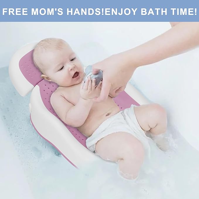 Baby Bath Support,Ideal for Babies Less Than 6 Months Old,with Thermometer-Adjustable Slope Newborn Bathtub, Baby tubs for Baby tubs for Newborn Essentials Must Haves (Pink)