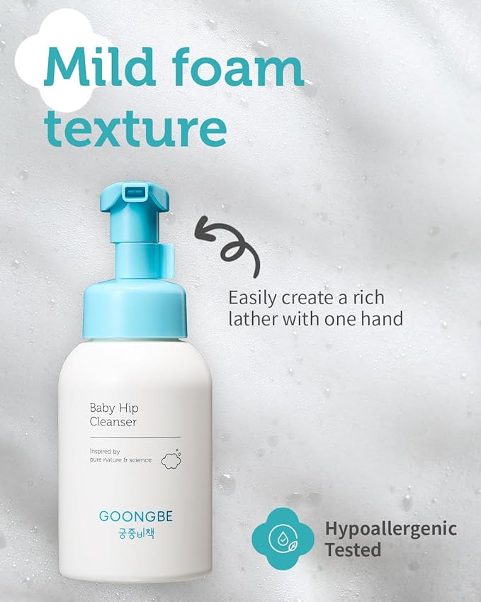 GOONGBE Baby Diapering Cleanser - Korean Baby Hip Buttocks Wash for Baby's Sensitive Skin - Dermatologically Tested - pH 5.5 Soft and Dense Bubble Foam, 10.1 fl.oz. 2 Pack