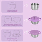 2 Pack Snack Cups for Toddlers Spill Proof - Detachable Stainless Steel Toddler Snack Cups with Silicone Lids & Handles - Dishwasher Safe Baby Snack Containers for Mess-Free Snacking (Red and Purple)