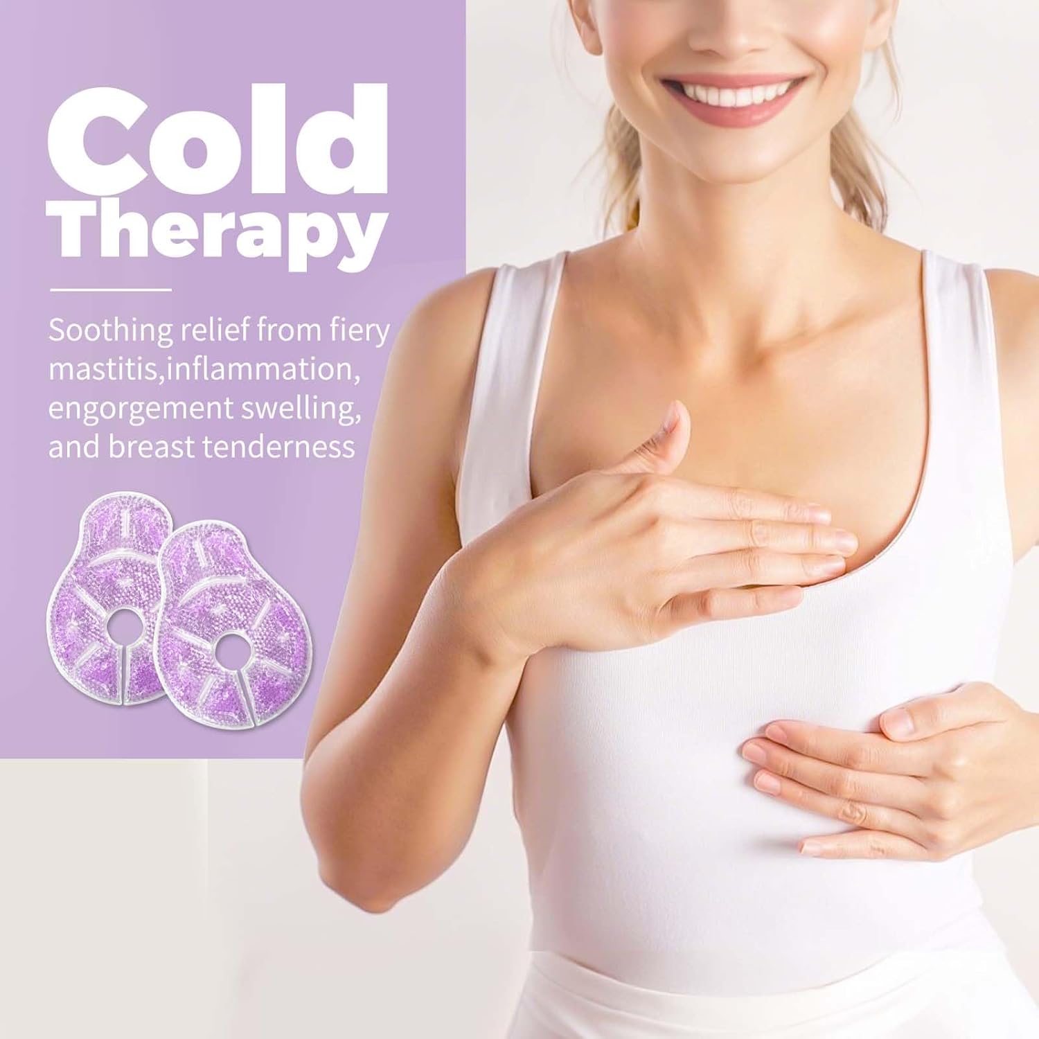 Breast Therapy Ice Packs, Hot and Cold Breast Pads, Breastfeeding Essentials Large Gel Bead Packs for Moms, 2 Pack (Purple, L)