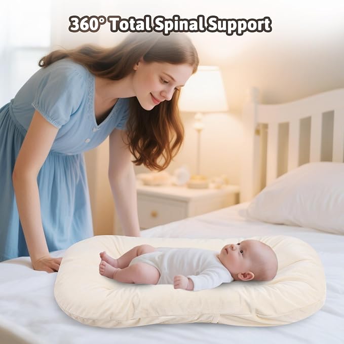 Baby Lounger for Newborns, Baby Nest & Floor Cushion, Soft Cotton, Portable Diaper Changing Pads for Boys & Girls 0-12 Months(English Apricot)