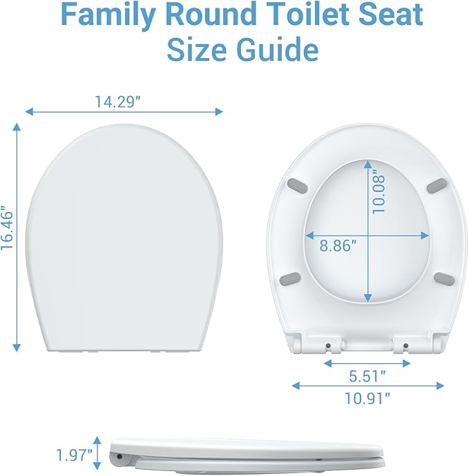 Round Toilet Seat with Toddler Seat – PP Locking Hinge Potty Training Toilet Seat Cover for Kids & Adults, White Detachable Child Toilet Seat for Family Bathroom