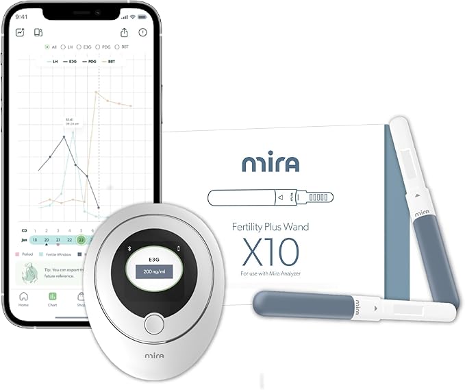 Mira Plus Fertility Monitor & Ovulation Test Kit for Women, Track LH, E3G Hormone Levels, Digital Fertility Tracker + 10 E3G & LH Test Strips, Monitor and Detect Ovulation at-Home with Mira App