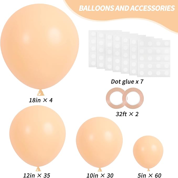 RUBFAC 129pcs Nude Balloons Different Sizes 18 12 10 5 Inch, Boho Beige Apricot Balloon Garland Arch Kit for Party Decoration Gender Reveal Graduation Wedding Anniversary Baby Shower Party Supplies