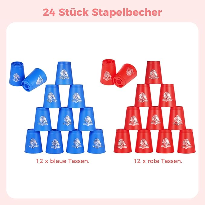 yeesport 24 Pcs Sport Stacking Cups, Sport Training Game for Challenge Competition, Plastic Stacking Cups, Classic Family Game for Kids and Adults, Blue+Red