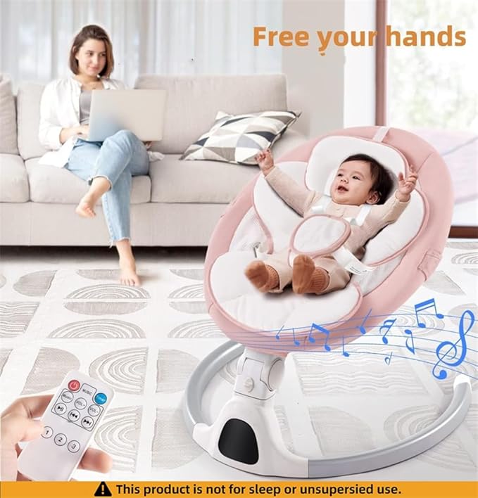 Baby Swing for Infants,Comfort Cradling Baby Rocker Portable Newborn Swing with Music/Remote Control/Timing Function,Pink