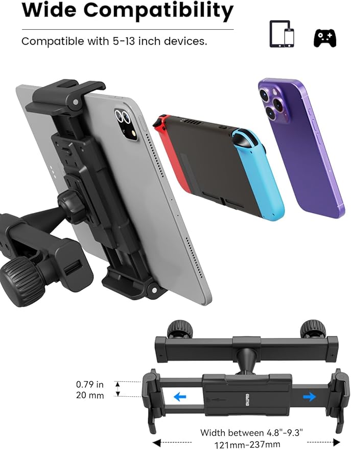 OHLPRO Headrest Tablet Holder for Car Back Seat iPad Mount Compatible with 4.7-13" Tablet Phone for iPad Pro Air Mini Galaxy Tab and Devices for Kids, Road Trip Essentials