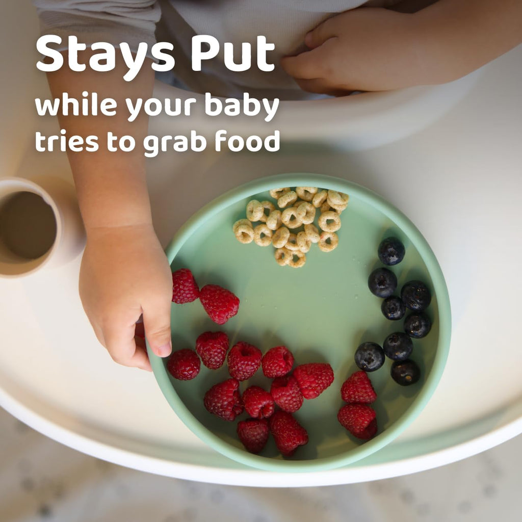 Solid Plate, Weighted Baby Toddler Plate, Silicone Plates for Baby, No-Division Kid Plates, Microwave & Dishwasher Safe Silicone Plate for Toddlers, No BPA, Matcha Green