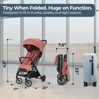 Inglesina Quid³ Stroller, Aurora Pink - Compact Reclining Travel Stroller for Baby & Toddler 0-55 lbs, One Hand fold, Car seat Compatible, Airplane Overhead, Lightweight, Foldable, XL UPF 50+ Canopy