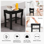 StrongTek Bamboo Shower Bench Seat with Cushion, Shower Stool with Storage Shelf, Lightweight, Non-Slip, Quick-Drain Design, 350 lbs Capacity, Ideal for Bathroom, Spa, Sauna, Living Room