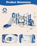 YUFU Toddler Slide Set, 11 in 1 Kids Slide for Toddlers 1-3, Toddler Playset with Climbing Bridge, Golf Set, Basketball Hoop, Indoor Outdoor Playground (Blue)