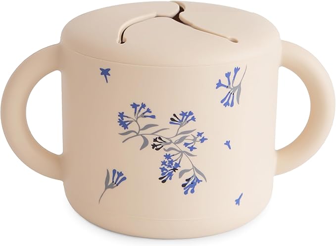mushie Silicone Snack Cup | Spill Proof Food Container for Toddler and Baby (Lilac Flowers)