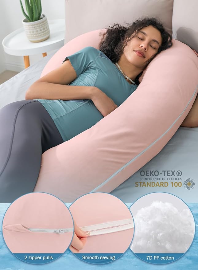 INSEN Cooling Pregnancy Pillow, Maternity Pillow with Soft Cotton Cover,C Shaped Pregnant Women and Side Sleeping (Cooling Pink)